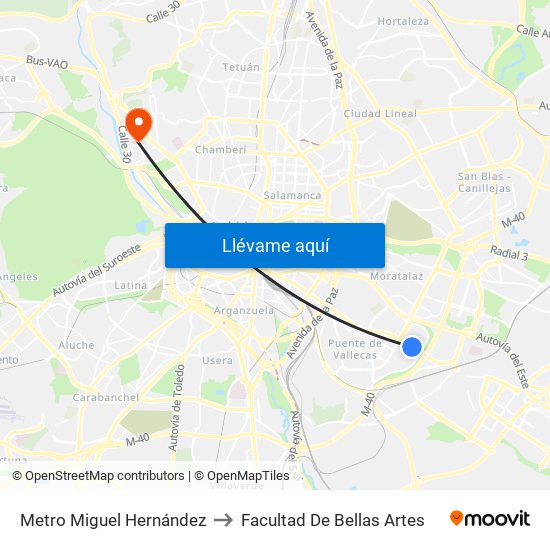 Metro Miguel Hernández to Facultad De Bellas Artes map