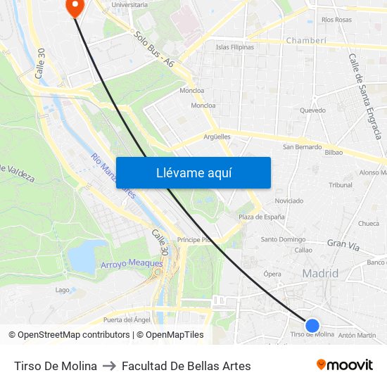 Tirso De Molina to Facultad De Bellas Artes map