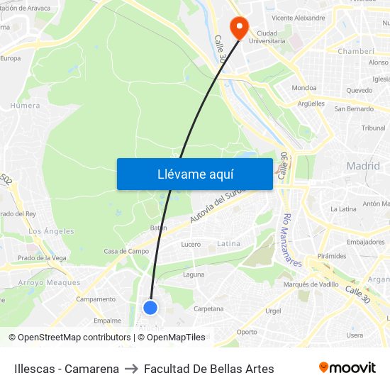 Illescas - Camarena to Facultad De Bellas Artes map