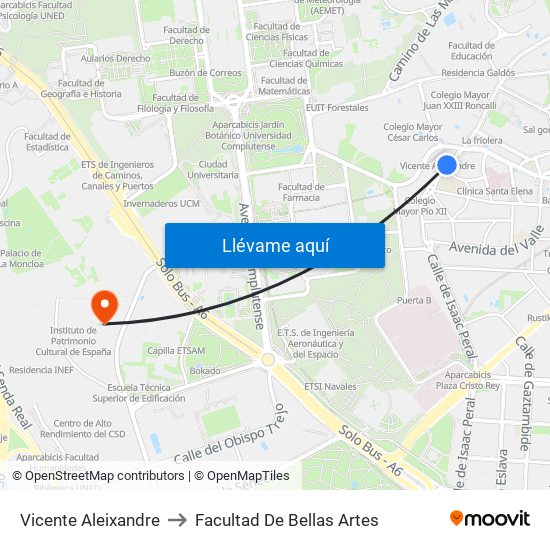 Vicente Aleixandre to Facultad De Bellas Artes map