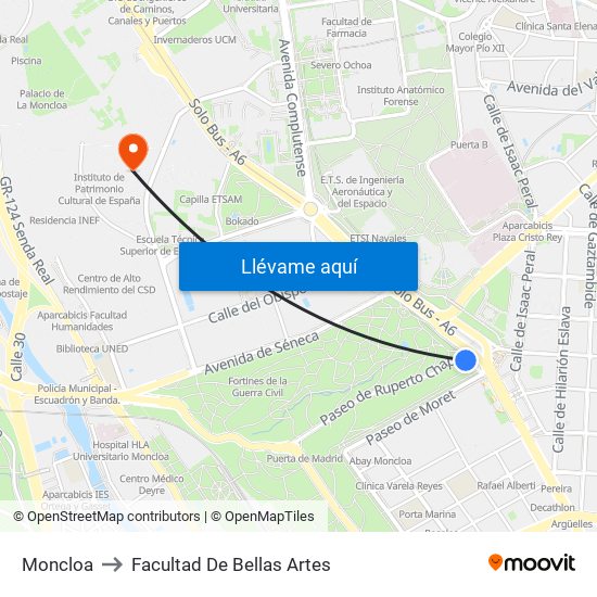 Moncloa to Facultad De Bellas Artes map