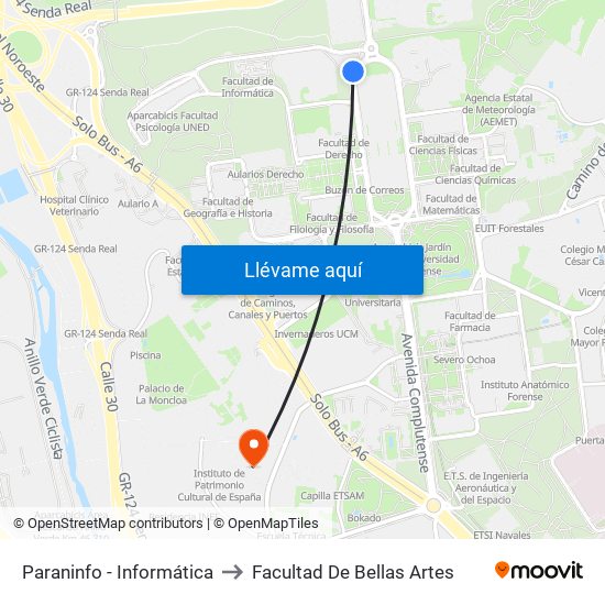 Paraninfo - Informática to Facultad De Bellas Artes map