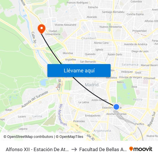Alfonso XII - Estación De Atocha to Facultad De Bellas Artes map