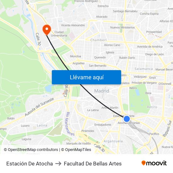 Estación De Atocha to Facultad De Bellas Artes map