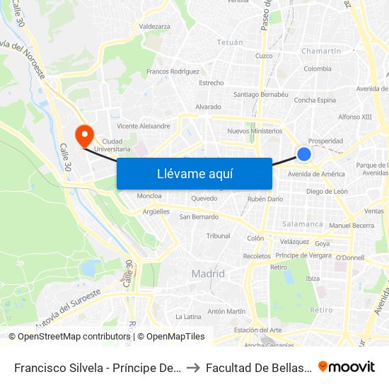 Francisco Silvela - Príncipe De Vergara to Facultad De Bellas Artes map