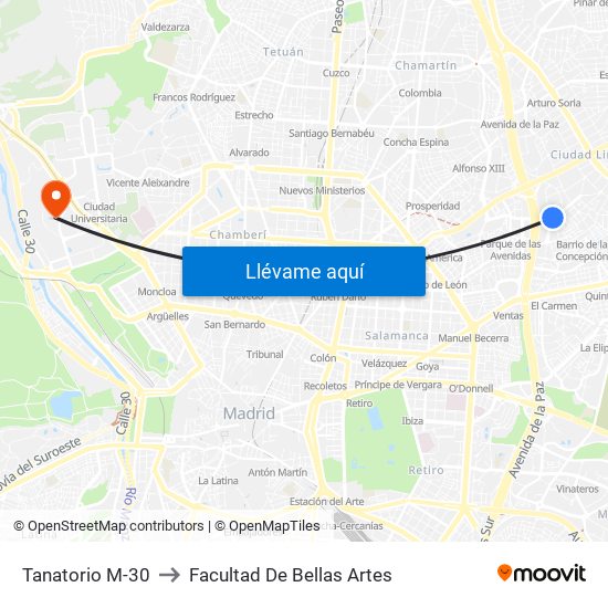 Tanatorio M-30 to Facultad De Bellas Artes map