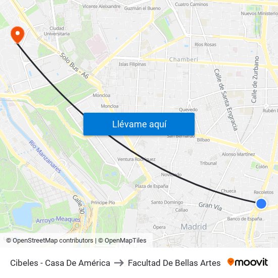Cibeles - Casa De América to Facultad De Bellas Artes map