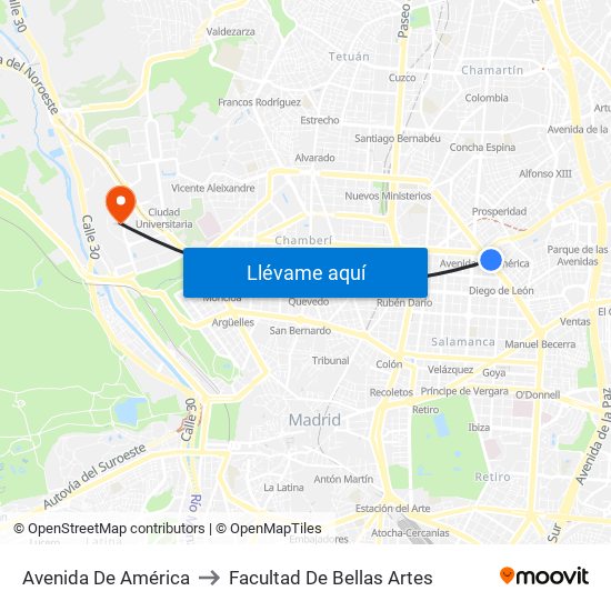 Avenida De América to Facultad De Bellas Artes map