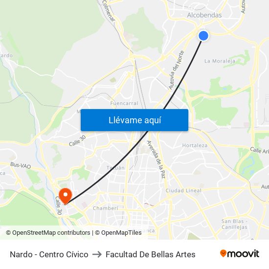 Nardo - Centro Cívico to Facultad De Bellas Artes map
