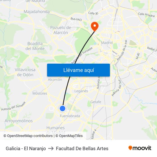 Galicia - El Naranjo to Facultad De Bellas Artes map