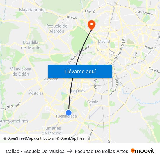 Callao - Escuela De Música to Facultad De Bellas Artes map