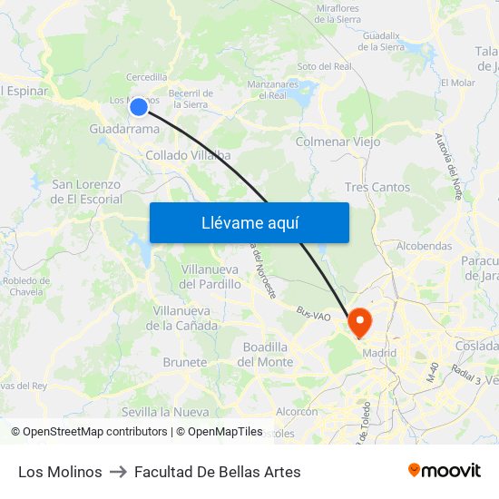 Los Molinos to Facultad De Bellas Artes map