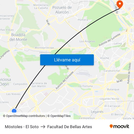 Móstoles - El Soto to Facultad De Bellas Artes map