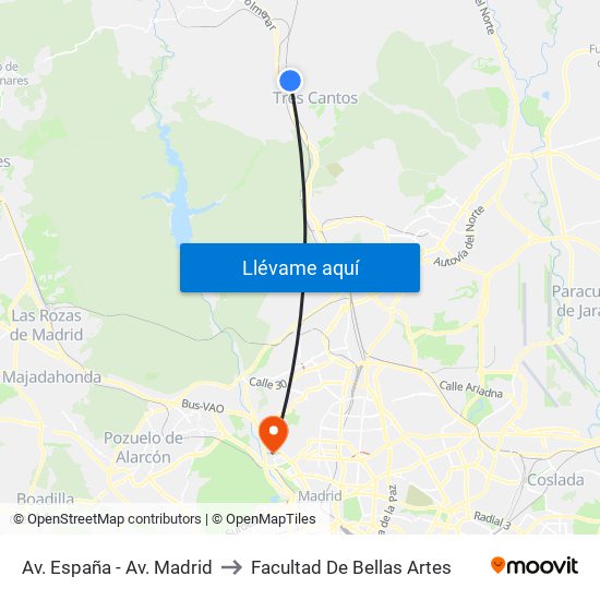 Av. España - Av. Madrid to Facultad De Bellas Artes map