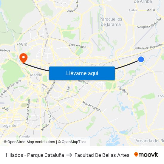 Hilados - Parque Cataluña to Facultad De Bellas Artes map