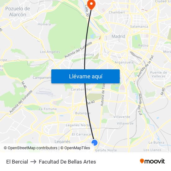 El Bercial to Facultad De Bellas Artes map