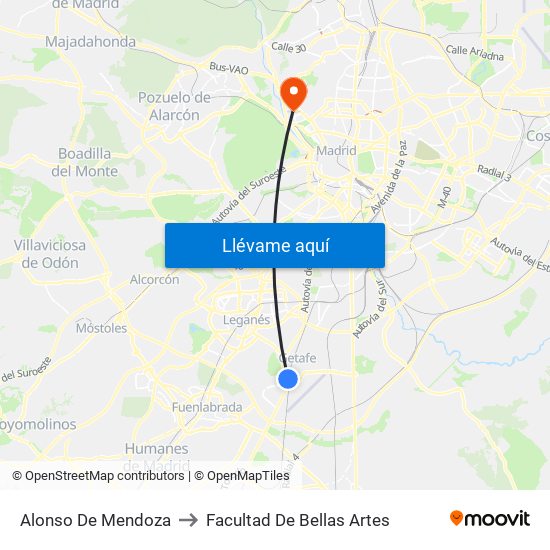 Alonso De Mendoza to Facultad De Bellas Artes map