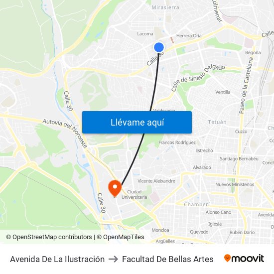 Avenida De La Ilustración to Facultad De Bellas Artes map