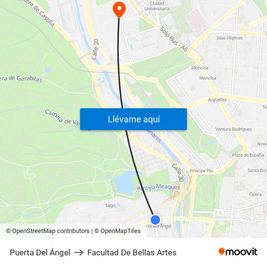 Puerta Del Ángel to Facultad De Bellas Artes map