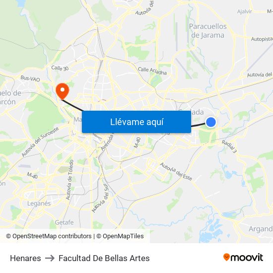 Henares to Facultad De Bellas Artes map