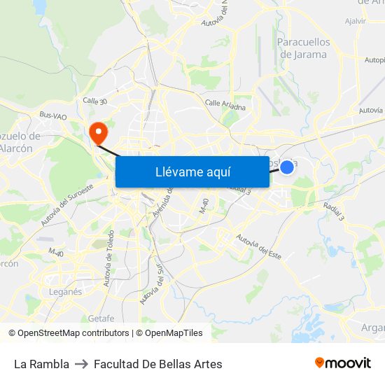 La Rambla to Facultad De Bellas Artes map