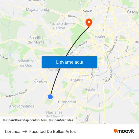 Loranca to Facultad De Bellas Artes map