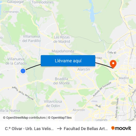 C.º Olivar - Urb. Las Velisas to Facultad De Bellas Artes map