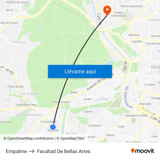 Empalme to Facultad De Bellas Artes map