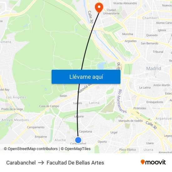 Carabanchel to Facultad De Bellas Artes map