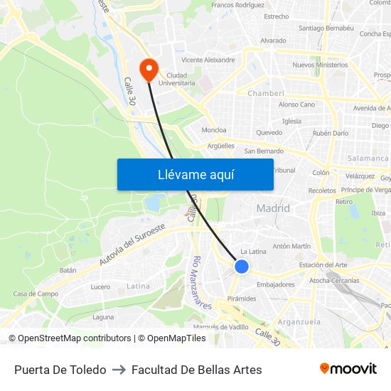 Puerta De Toledo to Facultad De Bellas Artes map