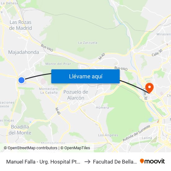 Manuel Falla - Urg. Hospital Pta. De Hierro to Facultad De Bellas Artes map