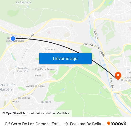 C.º Cerro De Los Gamos - Est. El Barrial to Facultad De Bellas Artes map