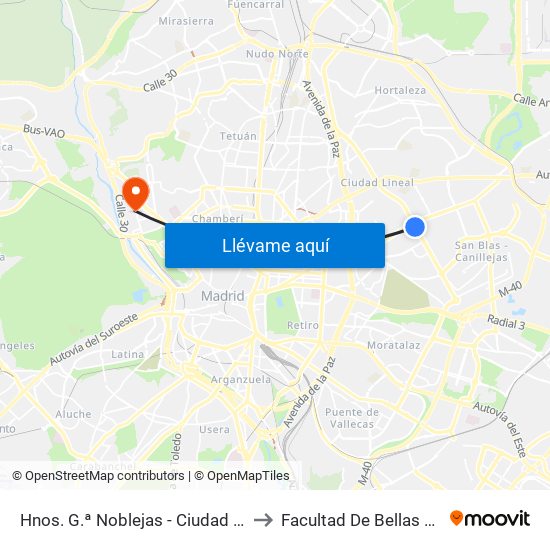 Hnos. G.ª Noblejas - Ciudad Lineal to Facultad De Bellas Artes map