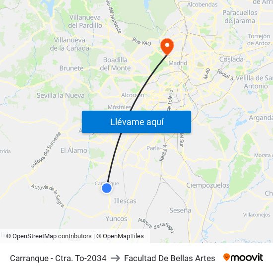 Carranque - Ctra. To-2034 to Facultad De Bellas Artes map