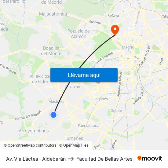 Av. Vía Láctea - Aldebarán to Facultad De Bellas Artes map