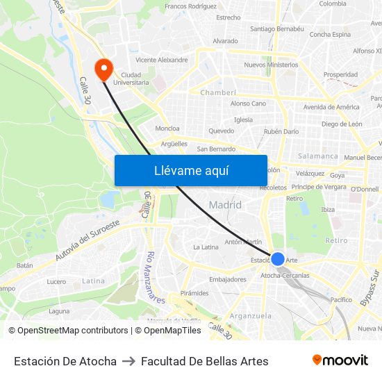 Estación De Atocha to Facultad De Bellas Artes map