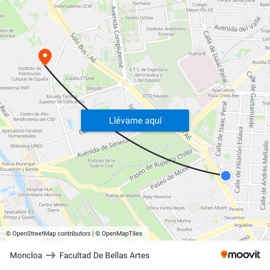 Moncloa to Facultad De Bellas Artes map