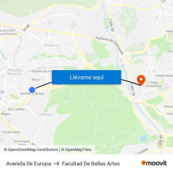 Avenida De Europa to Facultad De Bellas Artes map