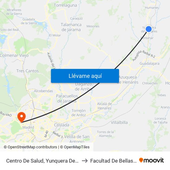 Centro De Salud, Yunquera De Henares to Facultad De Bellas Artes map