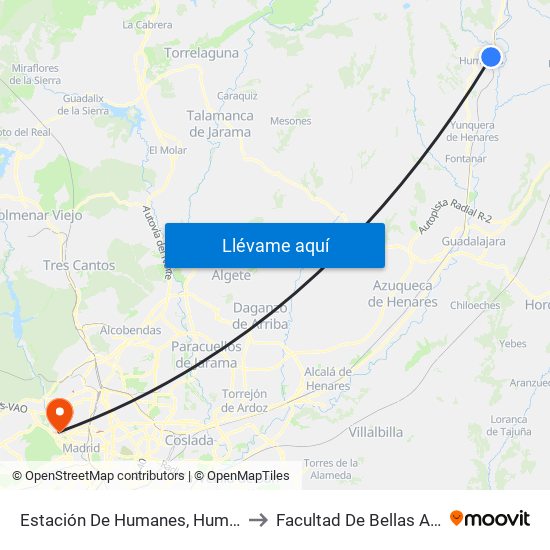 Estación De Humanes, Humanes to Facultad De Bellas Artes map