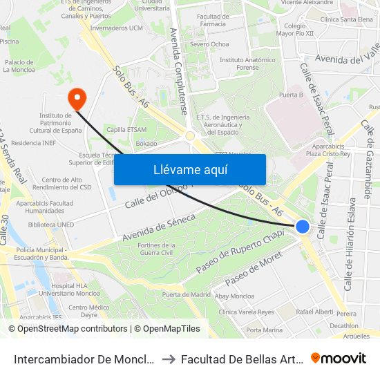 Intercambiador De Moncloa to Facultad De Bellas Artes map