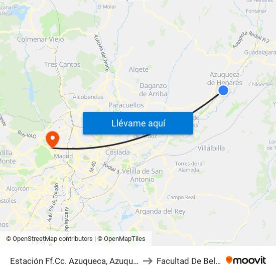 Estación Ff.Cc. Azuqueca, Azuqueca De Henares to Facultad De Bellas Artes map