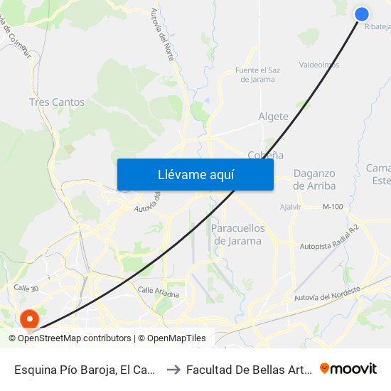 Esquina Pío Baroja, El Casar to Facultad De Bellas Artes map