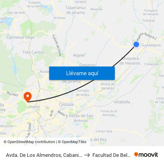 Avda. De Los Almendros, Cabanillas Del Campo to Facultad De Bellas Artes map