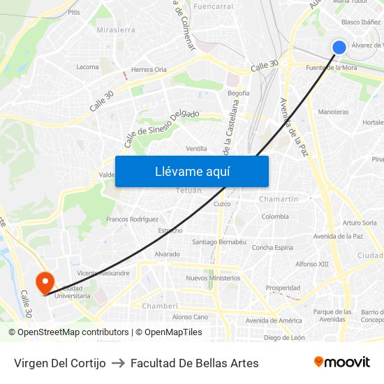 Virgen Del Cortijo to Facultad De Bellas Artes map