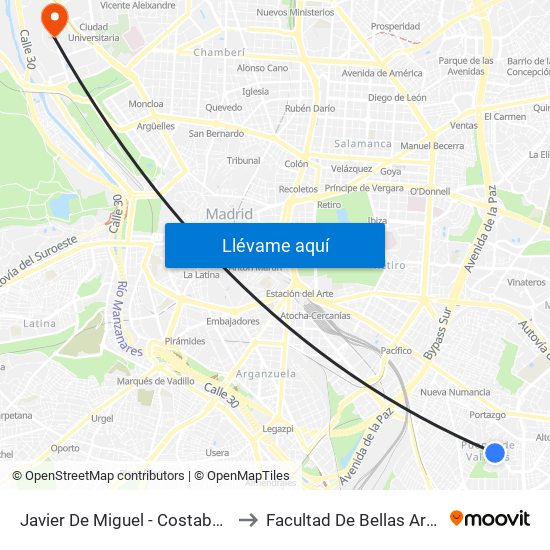 Javier De Miguel - Costabona to Facultad De Bellas Artes map