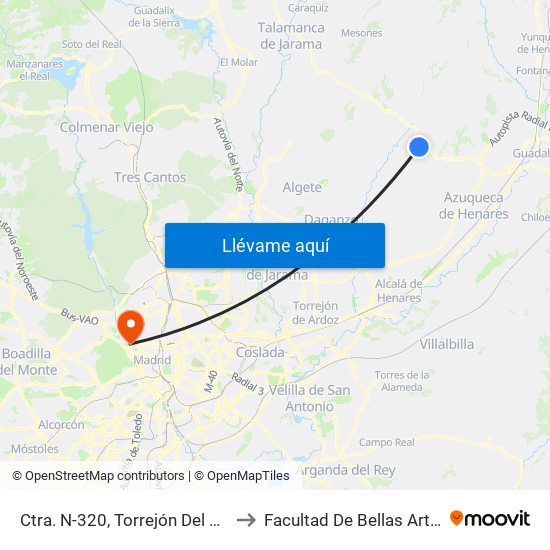 Ctra. N-320, Torrejón Del Rey to Facultad De Bellas Artes map
