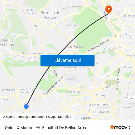 Oslo - X Madrid to Facultad De Bellas Artes map