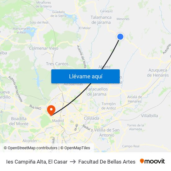 Ies Campiña Alta, El Casar to Facultad De Bellas Artes map