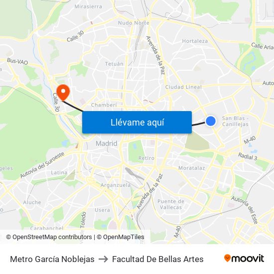 Metro García Noblejas to Facultad De Bellas Artes map
